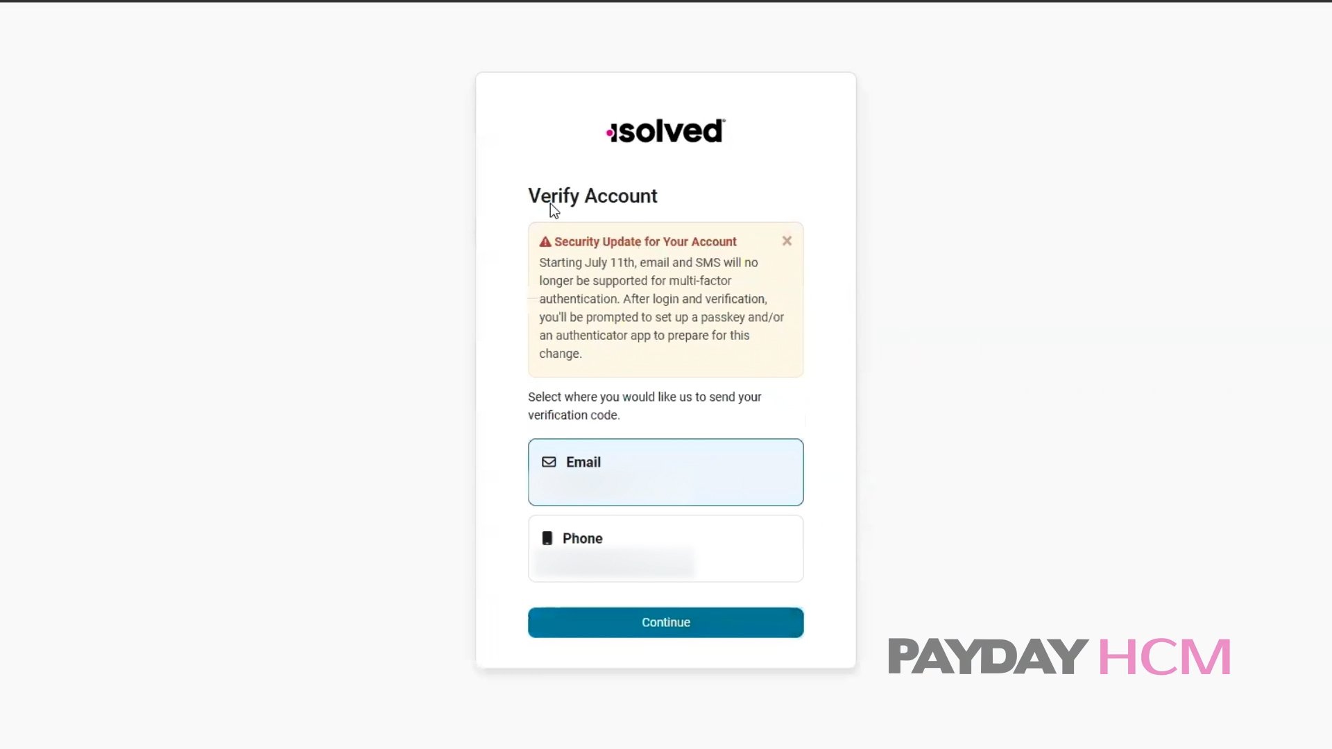 isolved multi-factor authentication screen