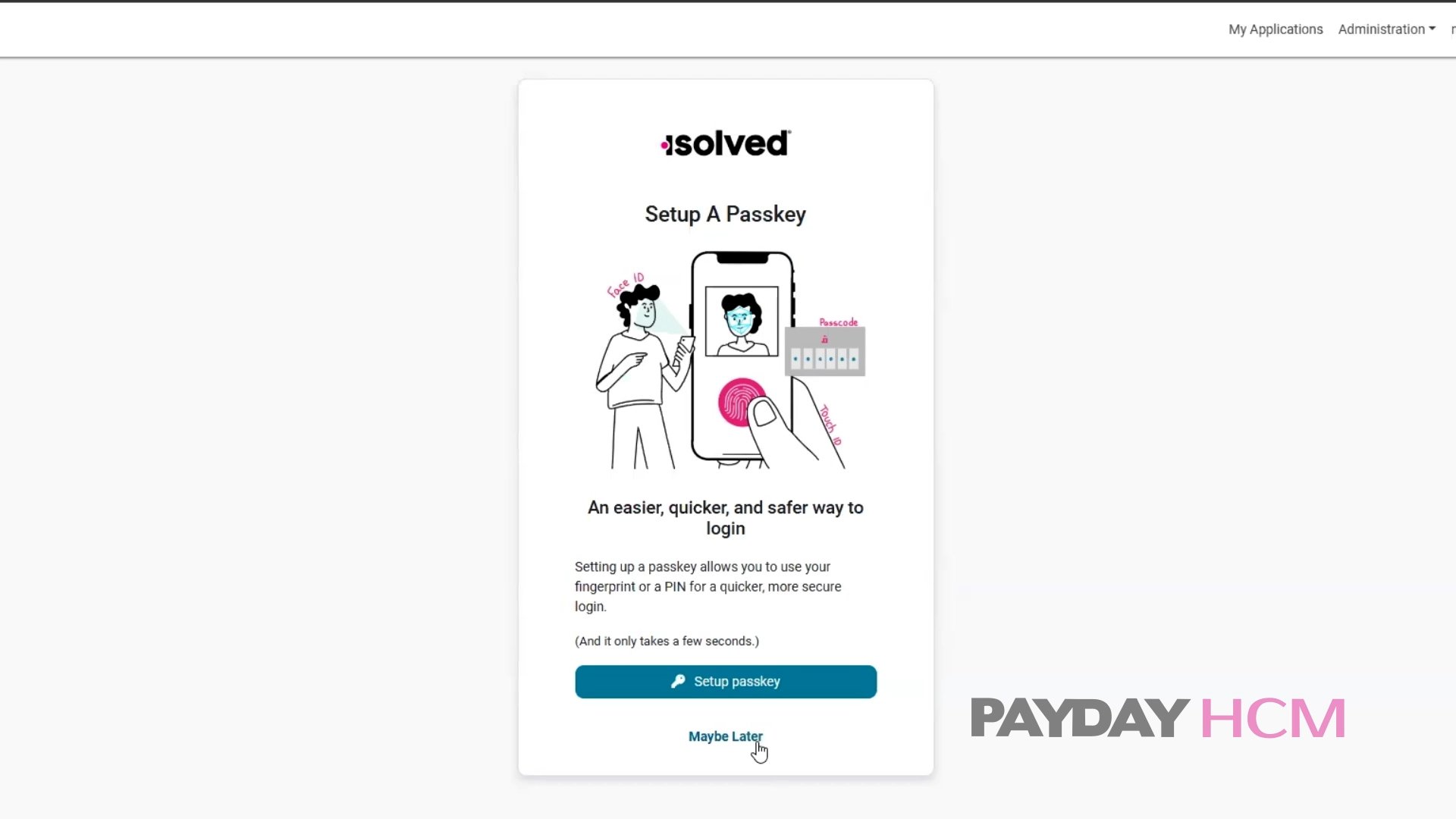 isolved passkey screen