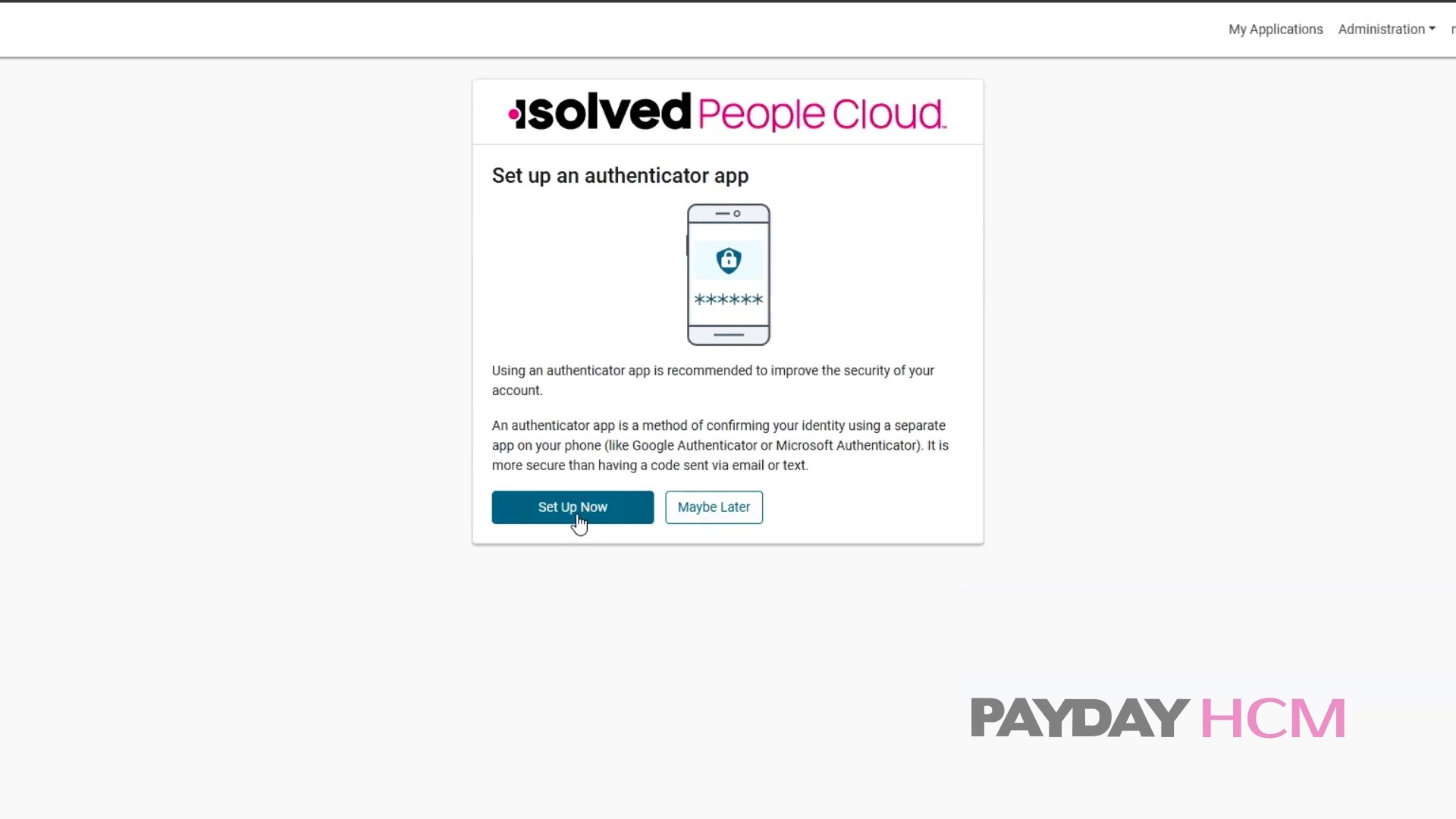 isolved authenticator app screen